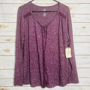 St. John's Bay Women’s Maroon Lace-Up Long Sleeve Top Size PXL
